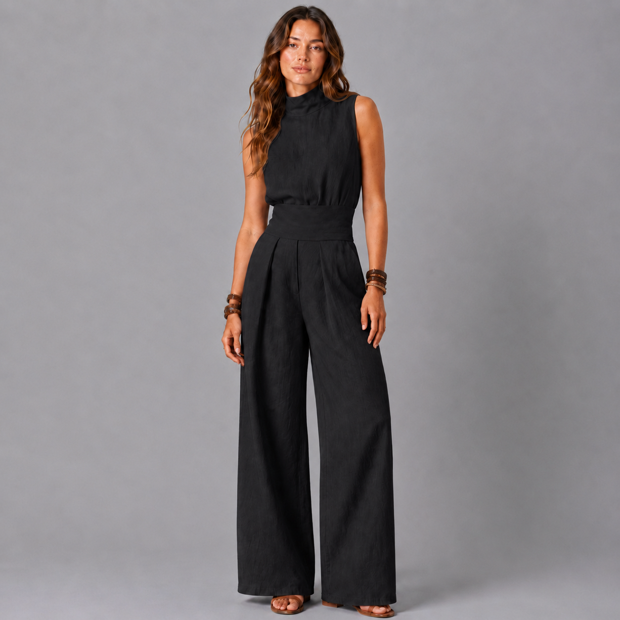 ELOISE| CONJUNTO DE CAMISETA SIN MANGAS Y PANTALONES ANCHOS DE ALGODÓN ULTRASUAVE, DE ESTILO MINIMALISTA