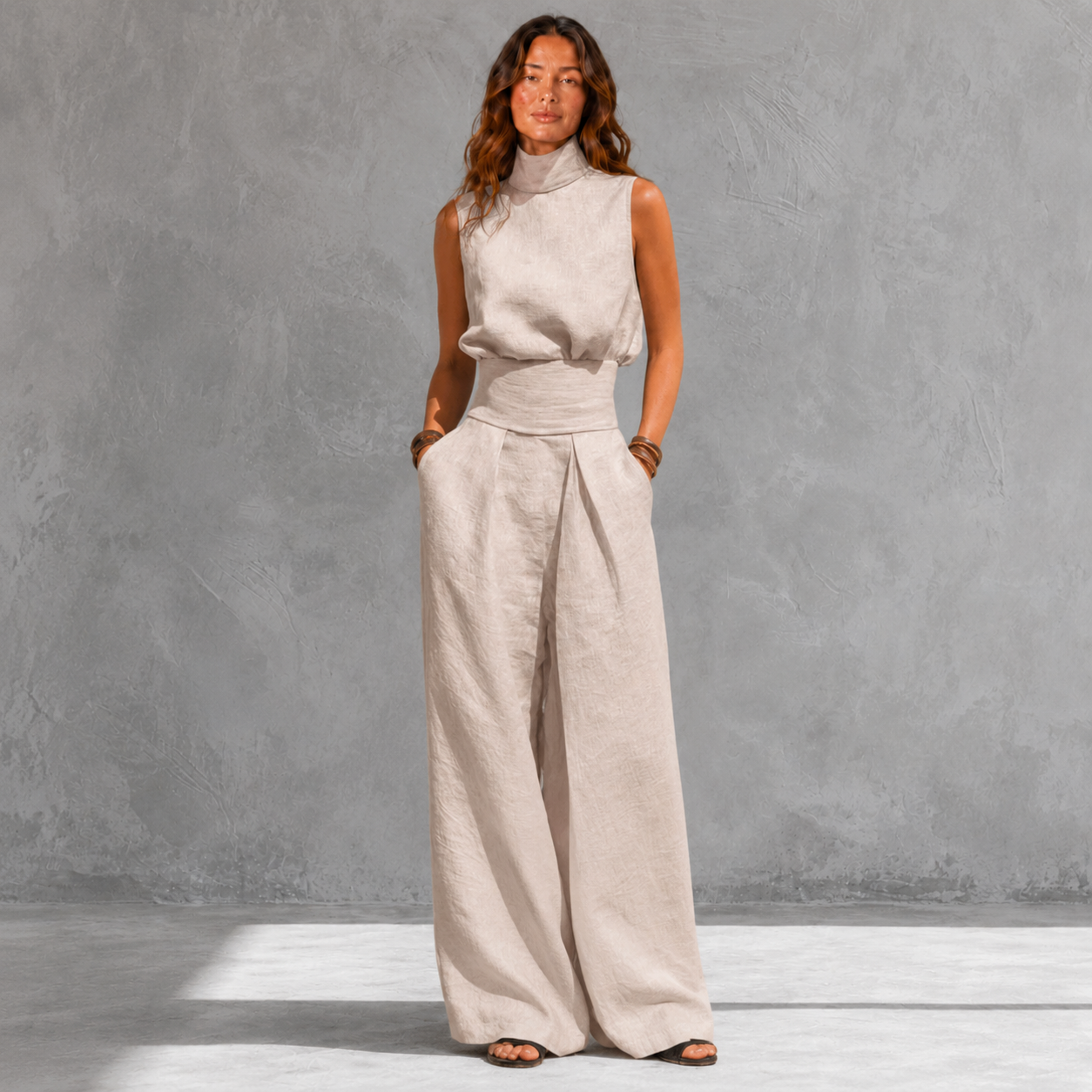 FLOR™ | CONJUNTO MINIMALISTA DE TOP Y PANTALONES DE PIERNA ANCHA EN ALGODÓN ULTRASUAVE
