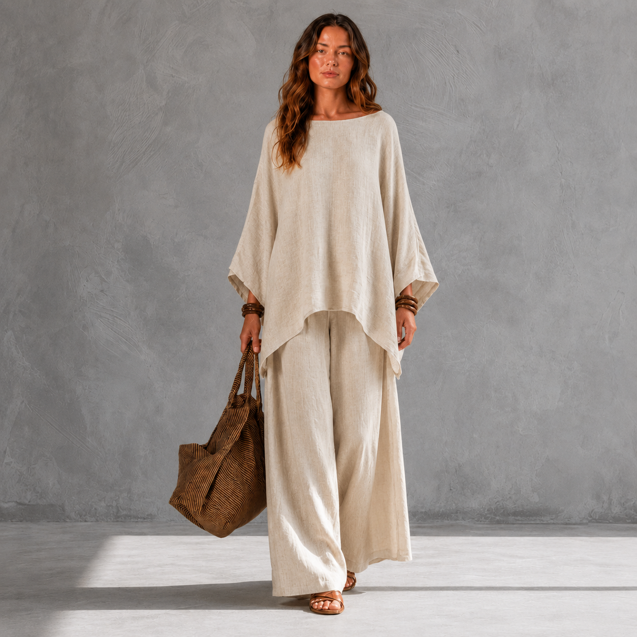 CRISTINA | CONJUNTO DE DOS PIEZAS CON MANGAS LARGAS Y PANTALONES ANCHOS