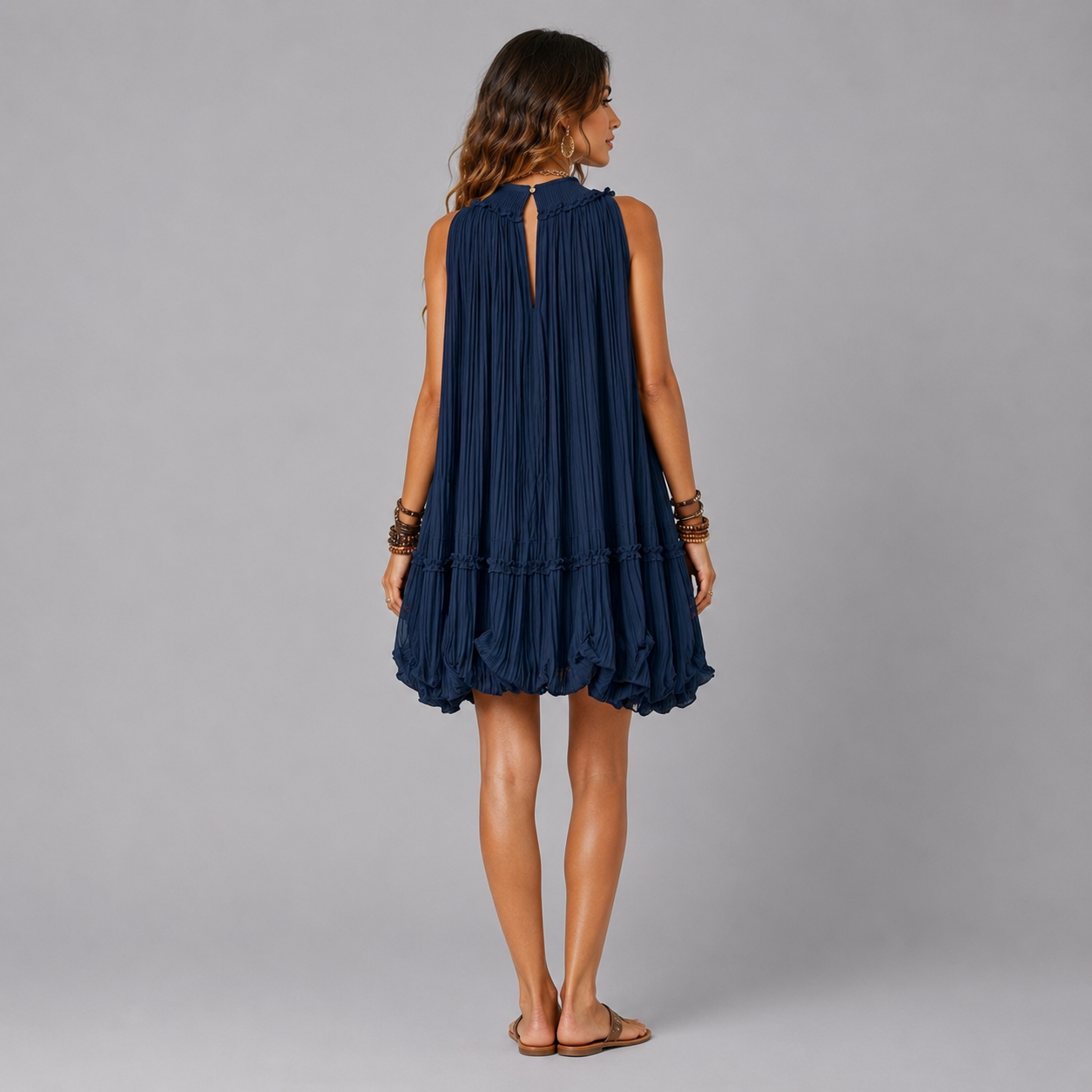 ROSALIND | MINI VESTIDO DE GASA CON CUELLO HALTER Y FALDA GLOBO