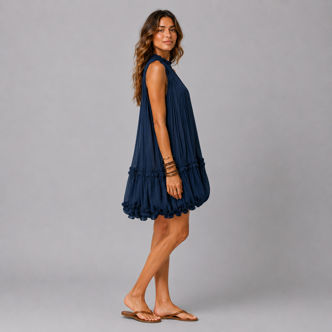 ROSALIND | MINI VESTIDO DE GASA CON CUELLO HALTER Y FALDA GLOBO