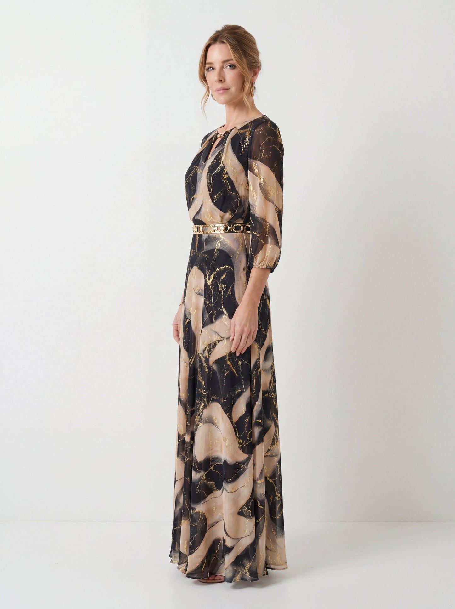 Vestido de Gasa Impresa - Elegancia y Sofisticación