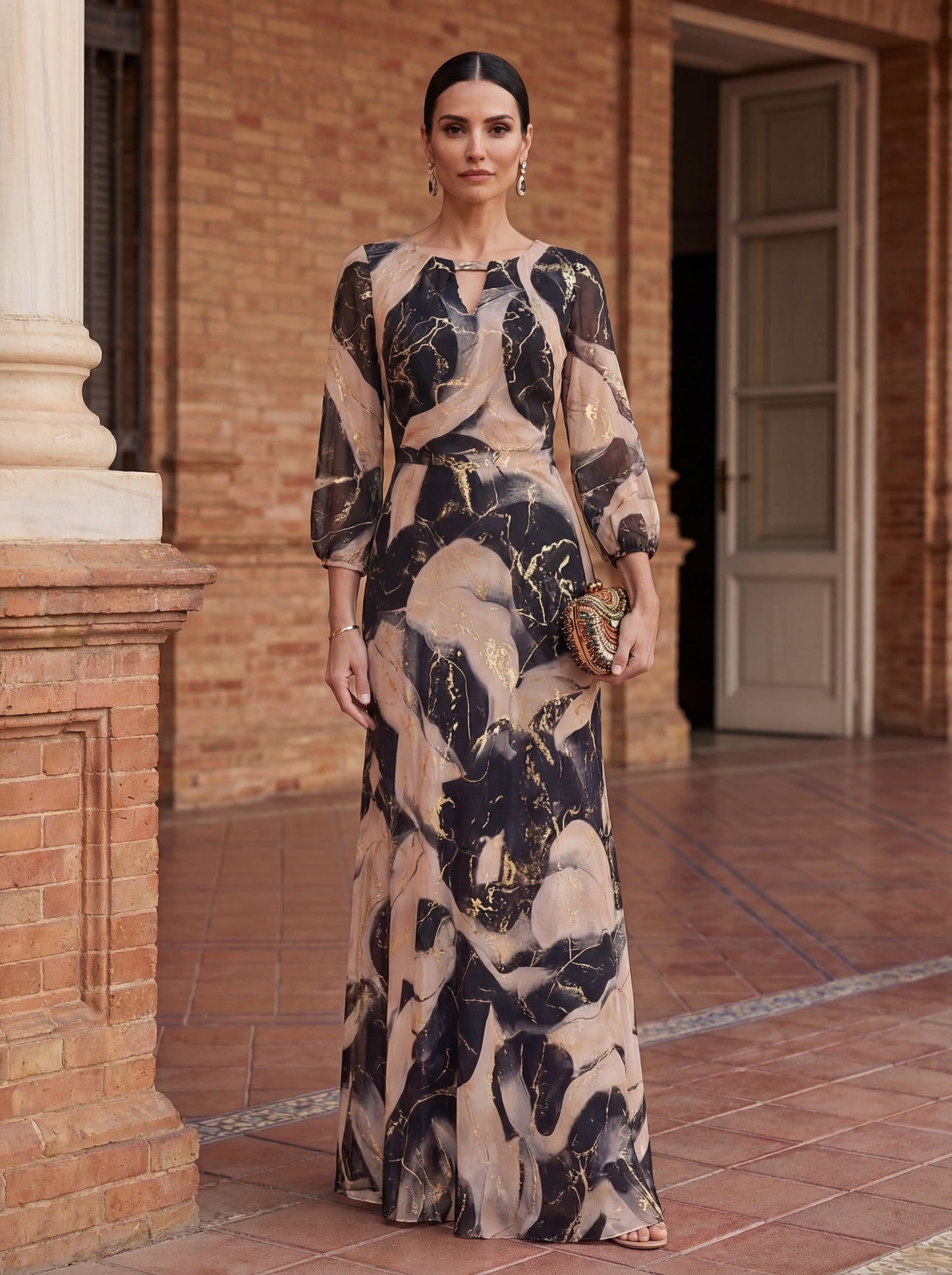 Vestido de Gasa Impresa - Elegancia y Sofisticación