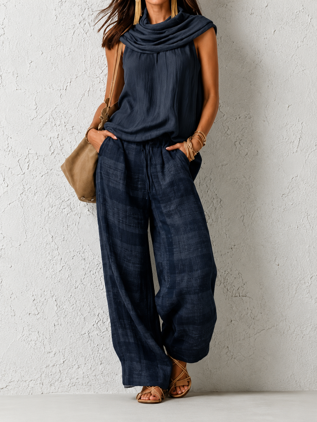 OFELIA™ | CONJUNTO NATURAL CÓMODO Y ELEGANTE AZUL OSCURO