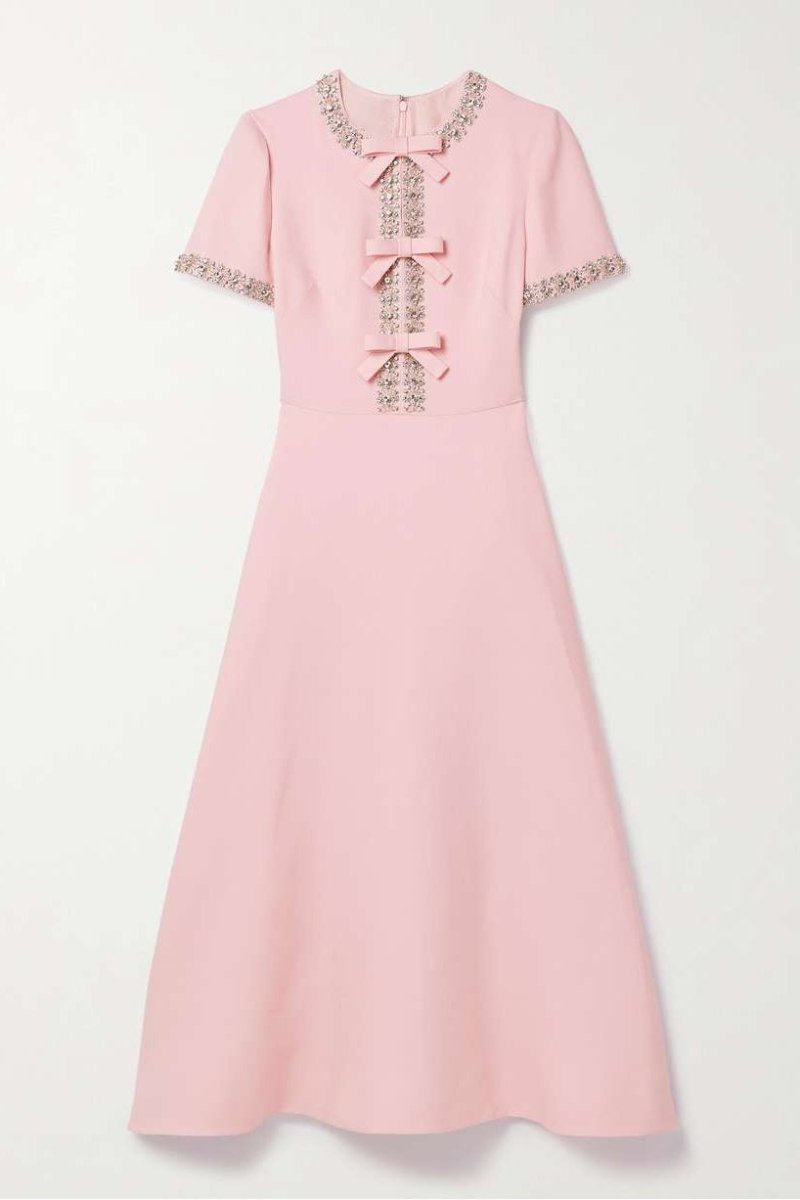 Vestido midi de satén con lazo y adornos de cristal